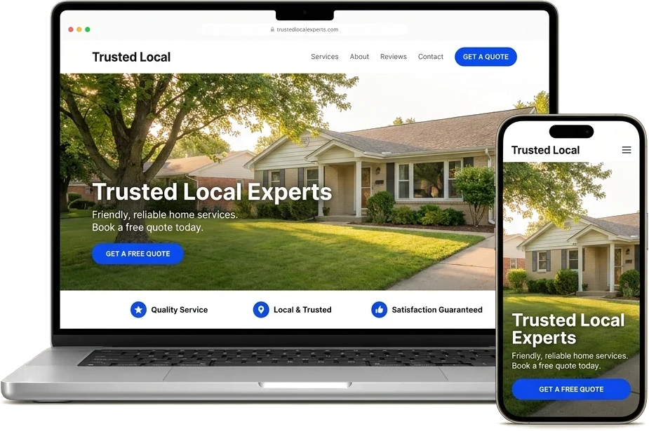 Preview of a Trusted Local Experts website shown on a laptop and phone